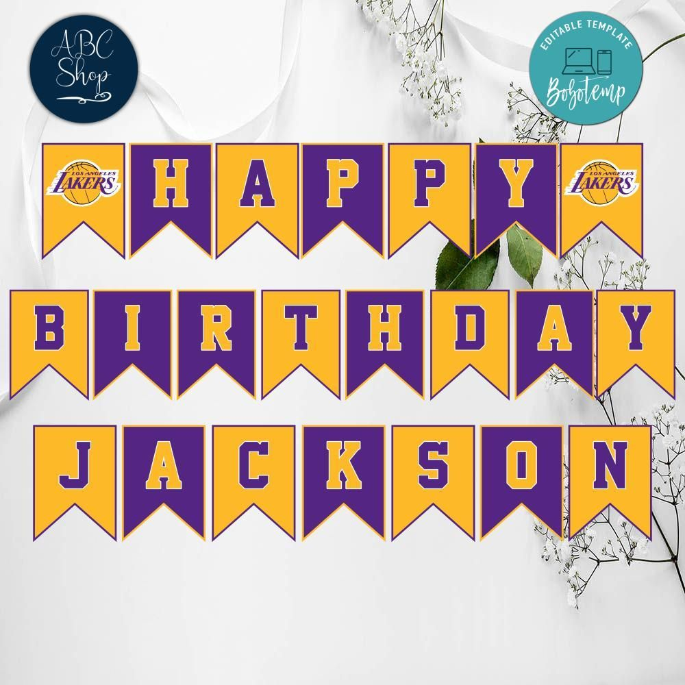 Printable Los Angeles Lakers Birthday Banner Instant Download Bobotemp