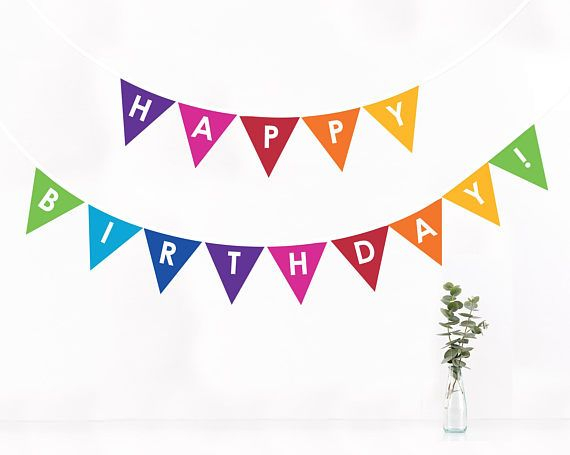 Printable PDF Rainbow Printable Birthday Bunting Vibrant Colourful 