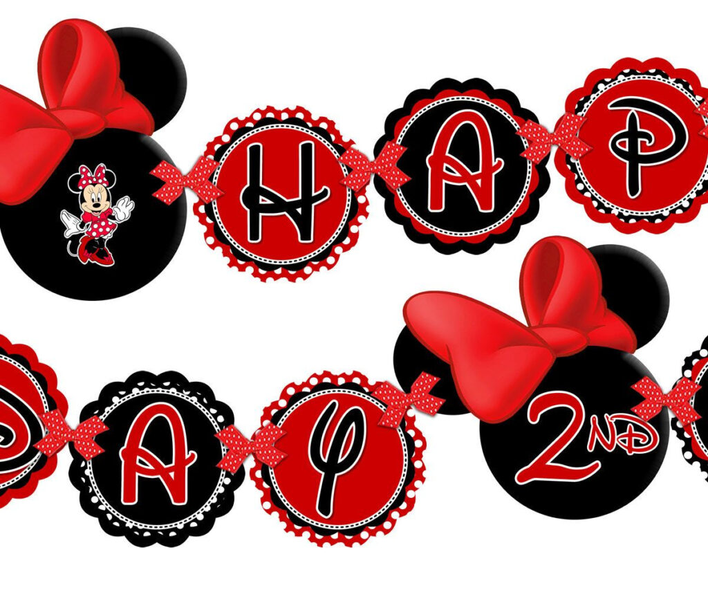 PRINTABLE Red Minnie Mouse Happy Birthday Banner Minnie Mouse Etsy In 