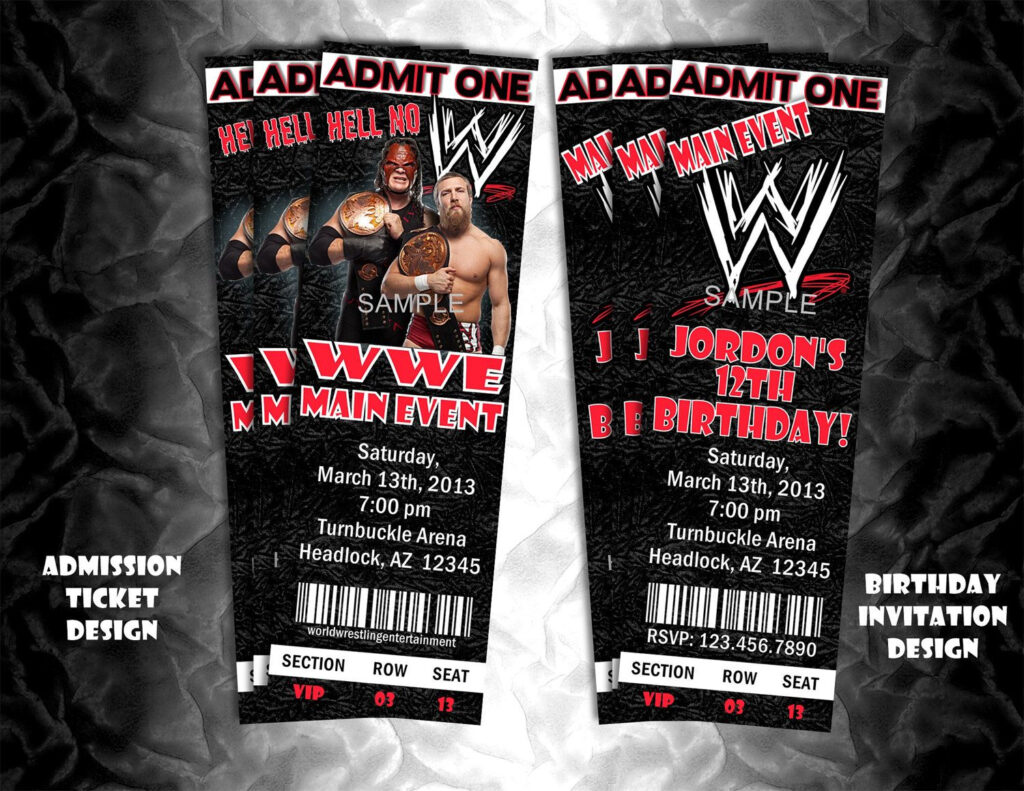 Printable Wrestling Party Invitation Ticket Style Invite Or Event 