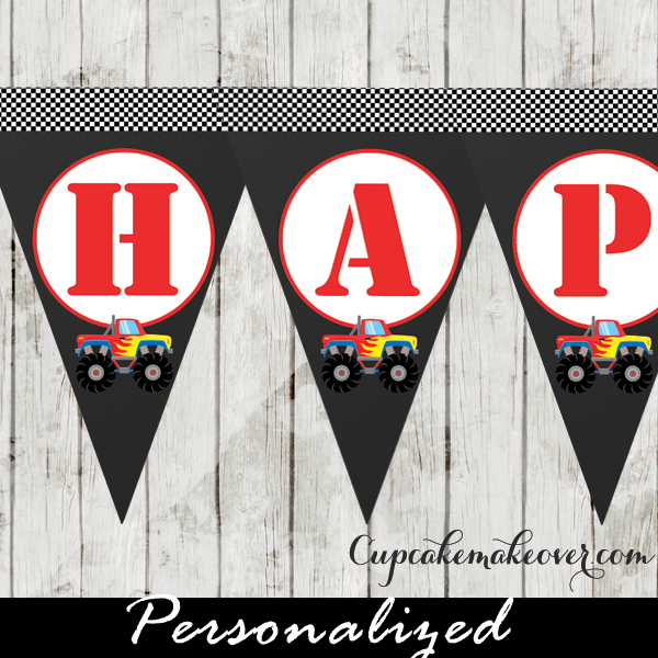 Red Monster Truck Happy Birthday Banner INSTANT DOWNLOAD 
