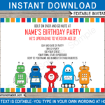 Robot Party Invitations Template Birthday Party