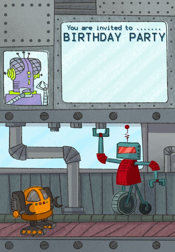 Robots Party Free Printable Birthday Invitation Template Greetings 