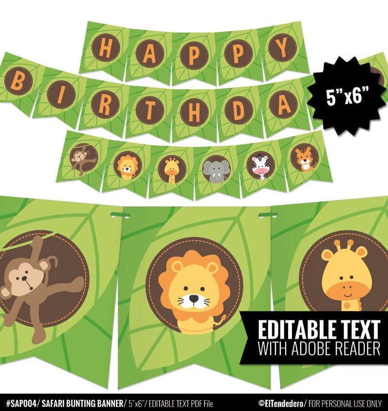 Safari Birthday Banner Jungle Theme Bunting Banner