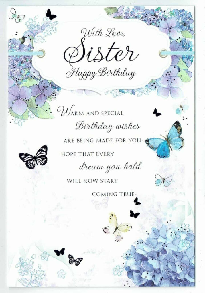 Sister Birthday Card With Butterfly Sentiment Verse Design With 