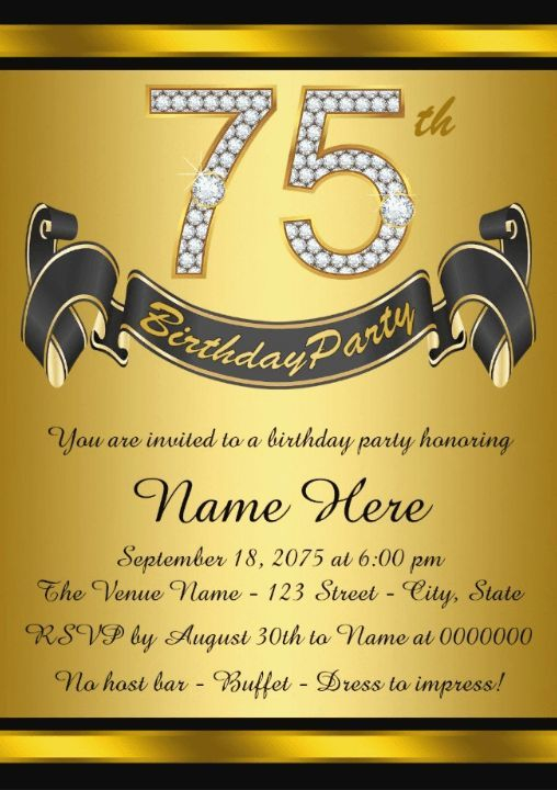 The Best 75th Birthday Invitations And Party Invitation Wording Ideas 