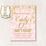 12th Birthday Invitation Pink And Gold Birthday Invitation