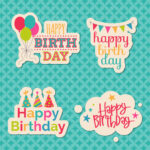 4 Color Birthday Stickers Vector Material Download Free Vector PSD