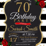 70th Birthday Party Invitation Red Roses And Gold 70th Birthday
