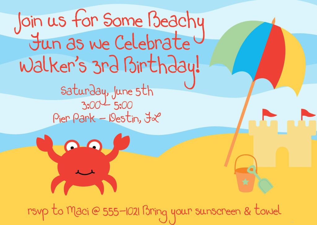 Beach Themed Birthday Party Invitations Download Hundreds FREE 