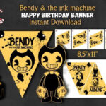 BENDY And The INK MACHINE Happy Birthday Triangle Banner Printable In