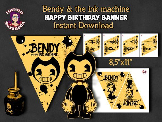 BENDY And The INK MACHINE Happy Birthday Triangle Banner Printable In 