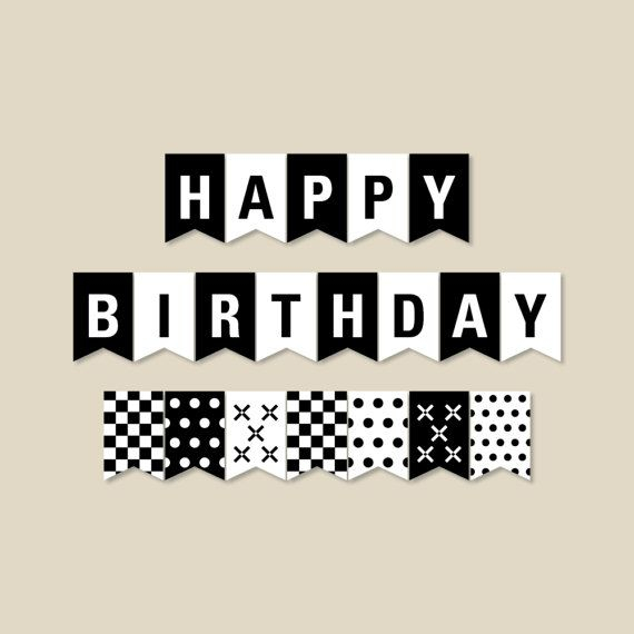 Black And White Birthday Banner Birthday Party Decorations Pennant 