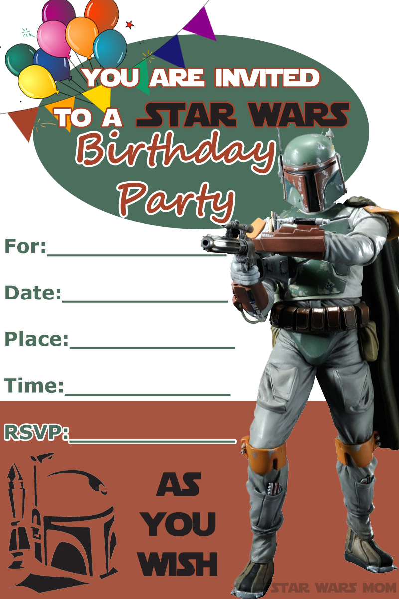 Boba Fett Free Birthday Party Invitation Star Wars Party The Star