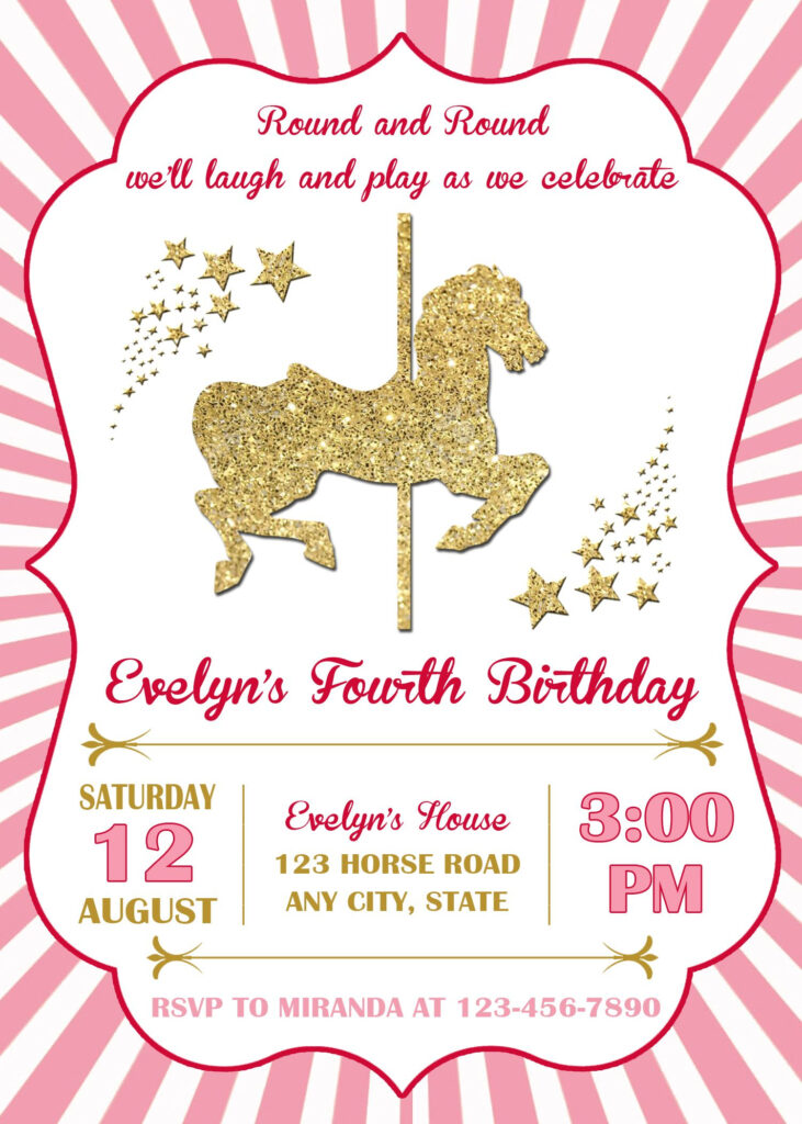 Carousel Birthday Invitation Carousel First Birthday Etsy Carousel 