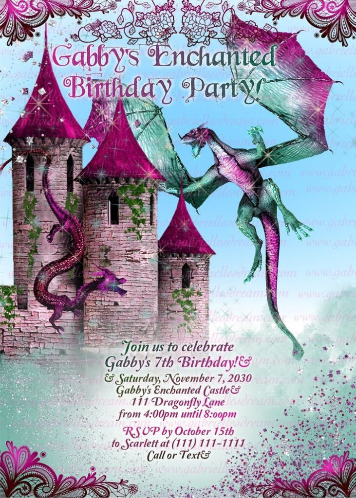 Dragon Birthday Invitation Girl Dragon Birthday Dragon Invitation 