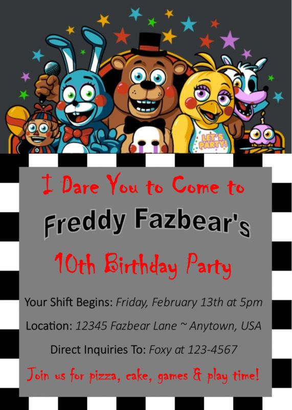 Five Nights At Freddy Personalizado Cumplea os Invitaci n que Imprima 