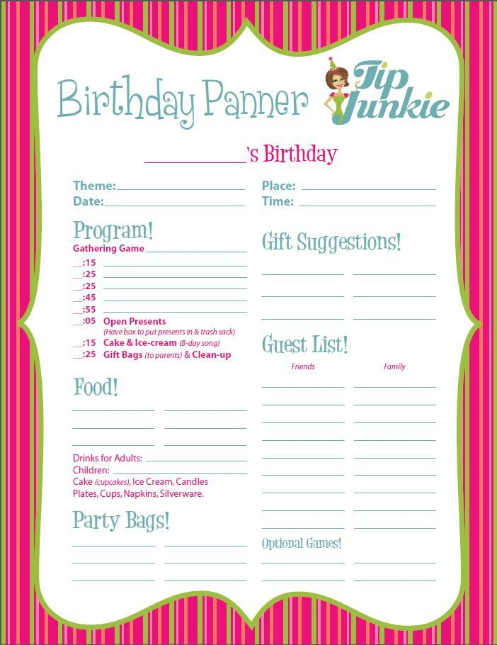 Free Birthday Party Planner Printable editable Birthday Party 