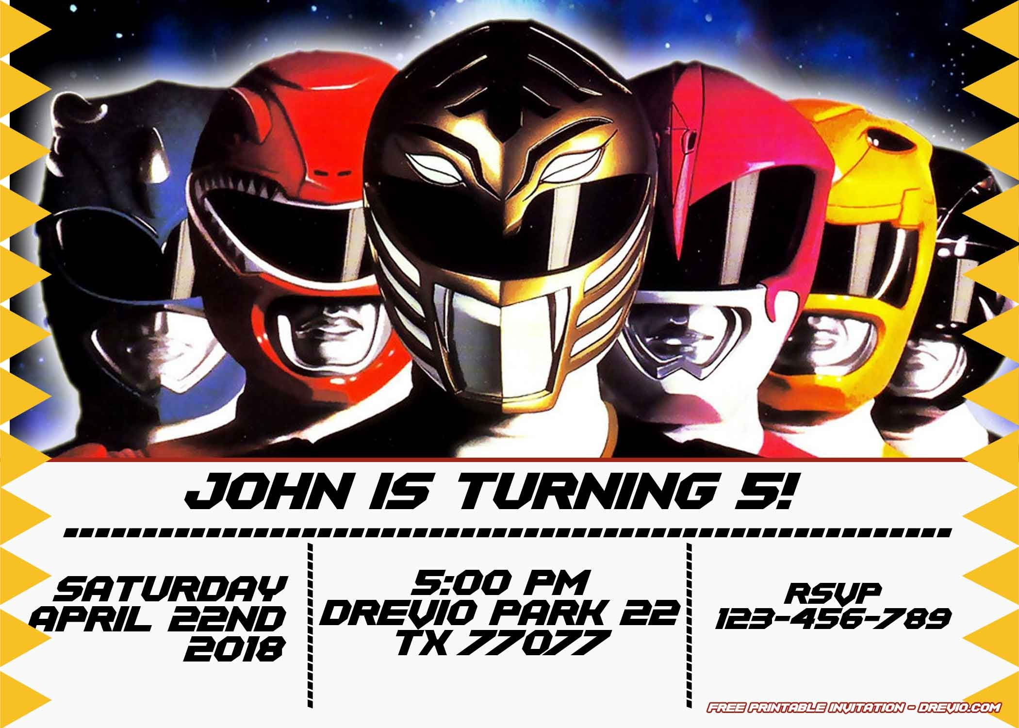 FREE Power Rangers Birthday Invitation Templates Power Ranger