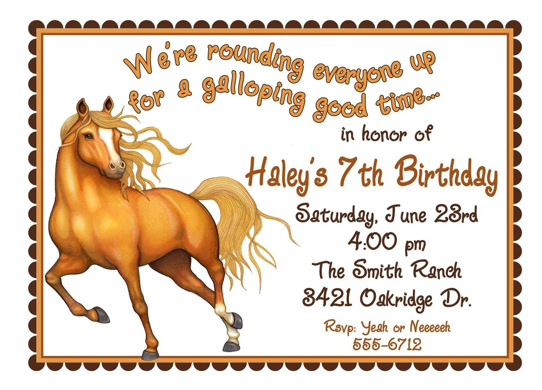 Free Printable Horse Birthday Invitations Horse Invitations Horse