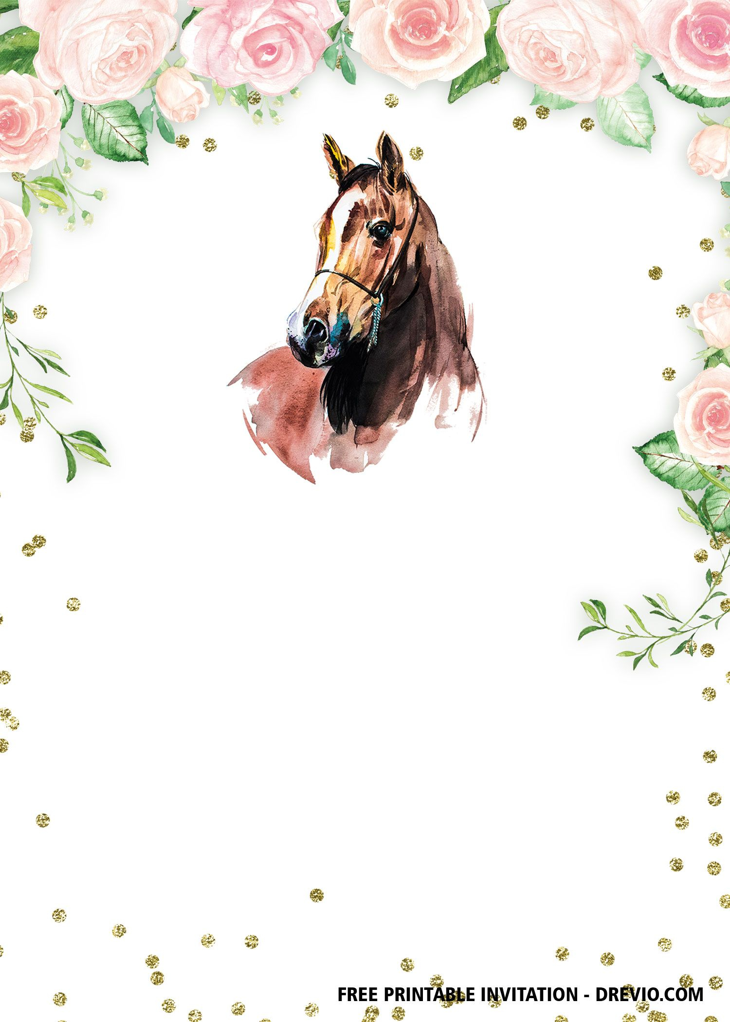 FREE Printable Horse Floral Vintage Invitation Templates Horse