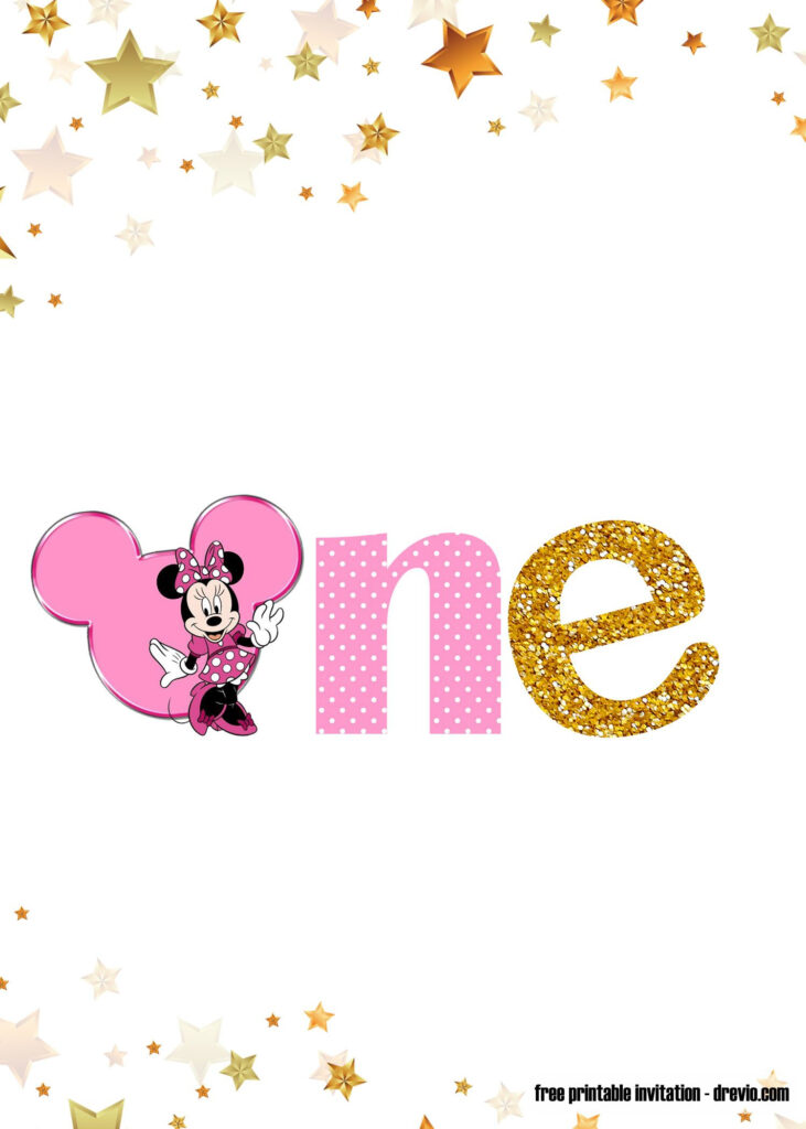 FREE Printable Pink And Gold Minnie Mouse 1st Birthday Invitation 