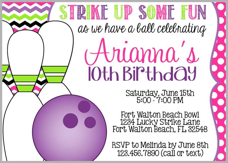 Girls Bowling Party Invitations Printable Free Bowling Birthday Party 