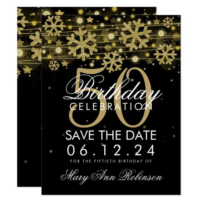 Gold Black 50th Birthday Save Date Winter Invitation Zazzle 