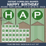 Happy Birthday Banner Green White Stripe Nifty Printables