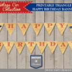 INSTANT DOWNLOAD Vintage Car Happy Birthday Banner Printable