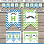 Mustache Party Banner Template Birthday Banner Editable Bunting