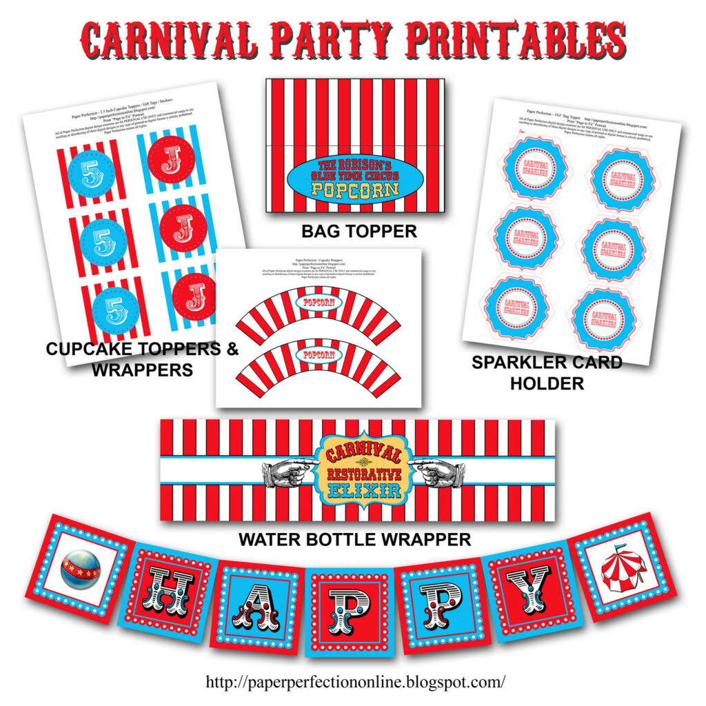 Paper Perfection Carnival Circus Birthday Party Printables