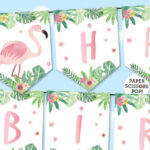 Pink Flamingo Birthday Banner Tropical Banner Watercolor Etsy