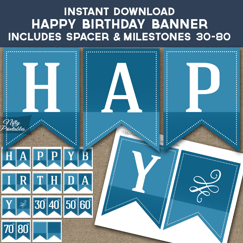 Printable Blue Happy Birthday Banner