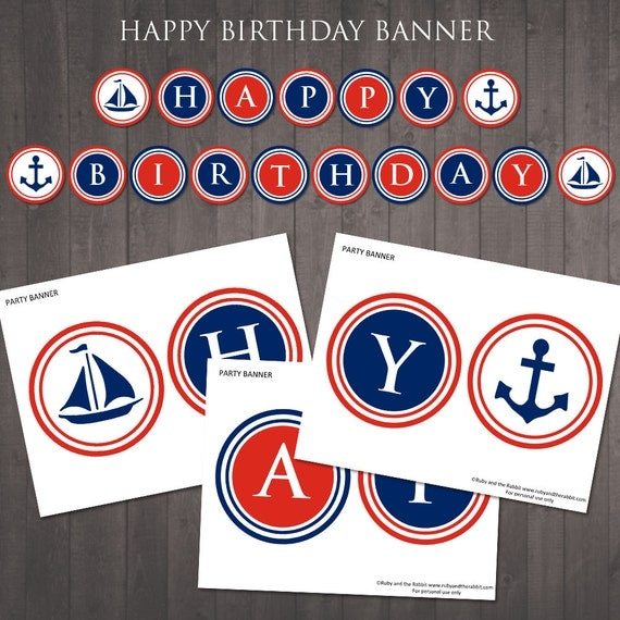 PRINTABLE Nautical happy Birthday Banner Instant