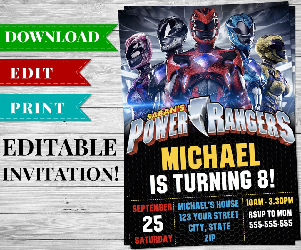 Printable Power Rangers Invitation PDF Printable Birthday Party Supplies