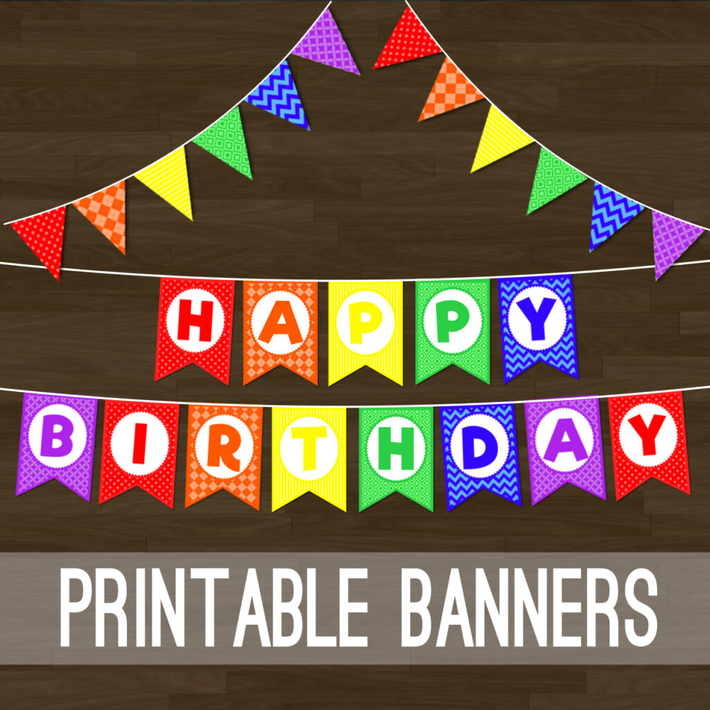 Printable Rainbow Bunting Rainbow Flag Banner And Happy Birthday 