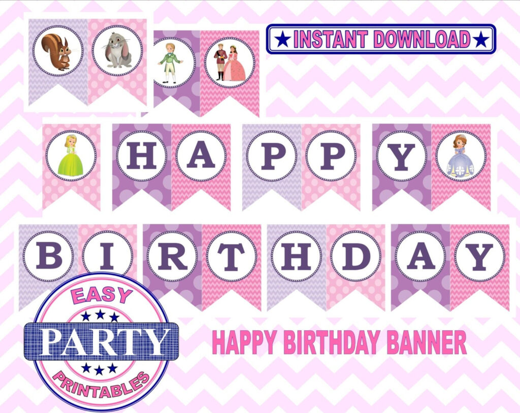 SALE Sofia The First Instant Download Happy Birthday Banner