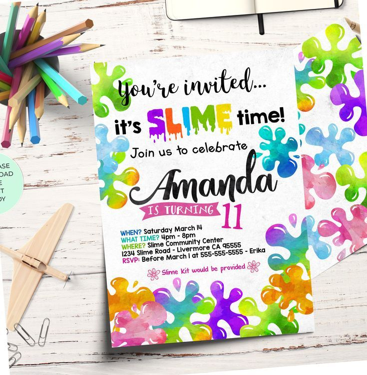 Slime Birthday Printable Invitation Card Slime Party Invitations 