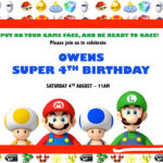 Super Mario Birthday Invitation Mario Kart Mario Verjaardagsfeestje