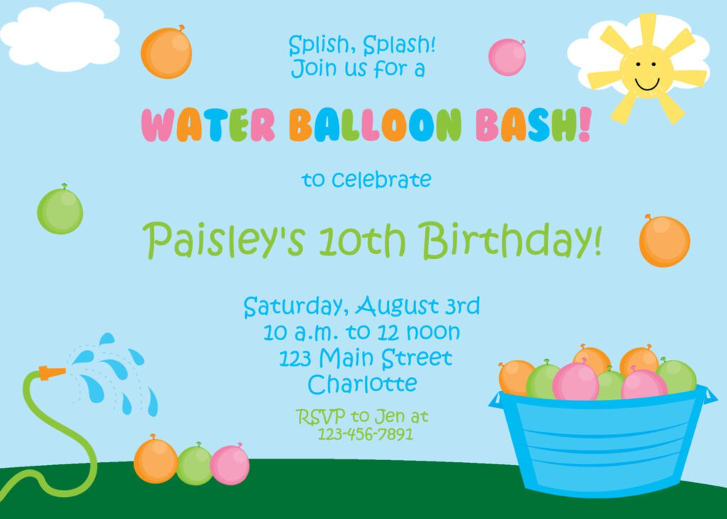 Water Balloon Party Invitation Water Balloon Bash Birthday