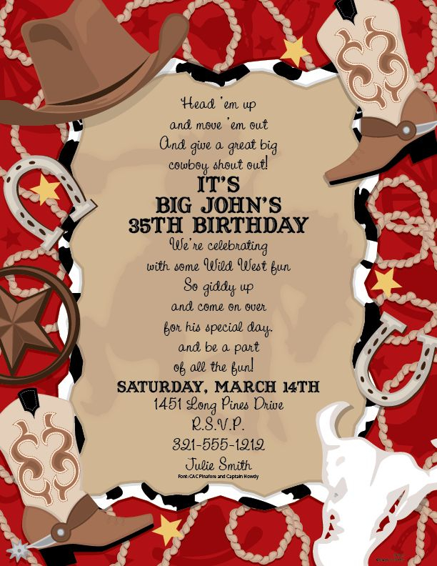 Western Party Printable Blank Invitations Cowboy Party Invitations 