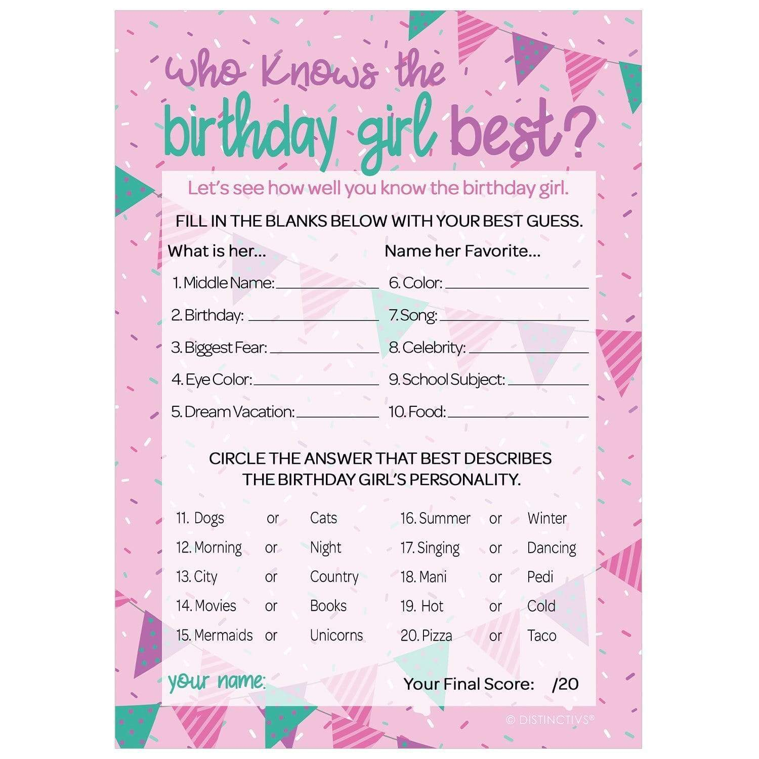 Who Knows The Birthday Girl Best Free Printable FreePrintableTM