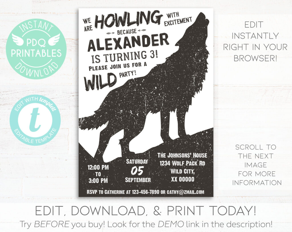 Wolf Birthday Invitation Instant Download Wolf Invitation Printable 